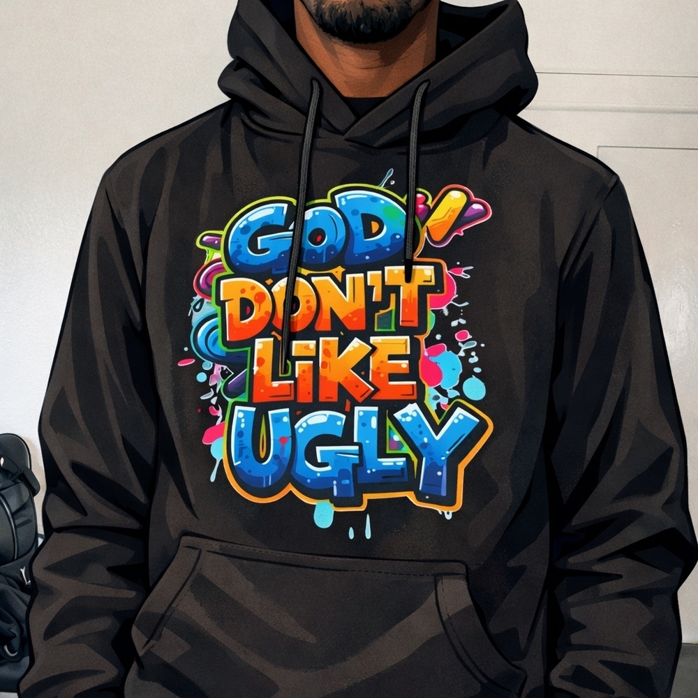 Black Hoodie with Vibrant Graphic Text